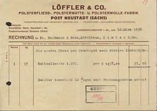 LANGENWOLMSDORF Sa., Rechnung 1938, Polsterwolle-Fabrik Löffler & Co.