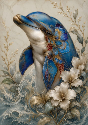 Meer blau delfin blumen - a4,