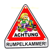 Achtung - Schilder "Rumpelkammer - w!" aus Blech inkl.3x Saugnapf 