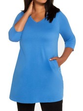 Big-Size Baumwolle 3/4-Arm Shirt Tunika Ulla Popken blau Gr. 62-68 UP14