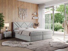 Doppelbett NEOMI, Boxspringbett mit Multipocket-Matratze, dekorativem Kopfteil