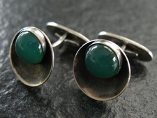 Manschettenknöpfe Silber 925 N E From Dänemark Vintage Design mit Grünachat 