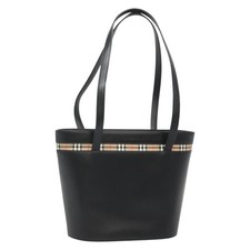 BURBERRY Tote Bag Leder Tasche Schwarz Handtasche Damen Henkeltasche