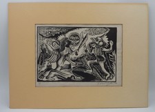 Toller Holzschnitt "Kampf" signiert SHINZABURO TAKEDA wohl auf Japanpapier 1/5