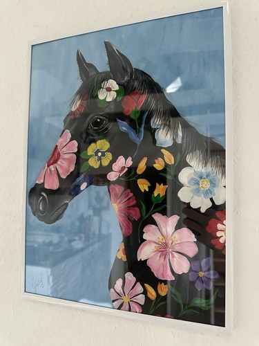 Original horse painting floral - horse,