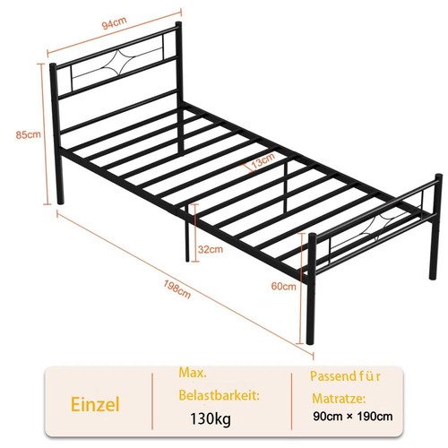 Metallbett 90x190 mit