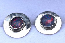 ÄTHIOPIEN SCHWARZER  FEUEROPAL OHRSTECKER MITH STERLING SILBER-G 190  