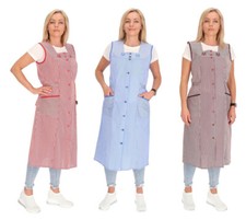 Knopfkittel Baumwolle gestreift Kochschürze Hauskleid Kittel Schürze Gürtel