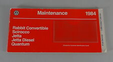 Service Record blanko VW Rabbit Convertible, Scirocco, Jetta, Quantum from 1983