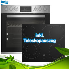 Beko Einbau-Herd-Set Glaskeramik 72L AeroPerfect 8 Funktionen Teleskopauszug