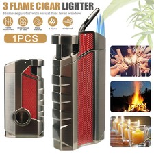 Zigarren Feuerzeuge Winddicht Sturmfeuerzeug 3 Jet Flammen Nachfüllbar Bohrer DE