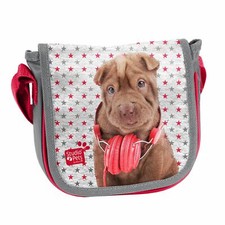 KINDER HANDTASCHE 17x15x4 cm STUDIO PETS HUND GRAU ROT TÄSCHCHEN UMHÄNGETASCHE