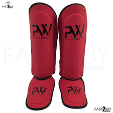 PittsWear PAW Schienbeinschoner mit Spannschutz Kickboxen Muay Thai Rot Pro Set