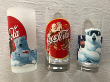 Coca Cola Vintage Gläser 0,3l & 0,2l Eisbär Weihnachtsmann Coke Glas Bundle 3x