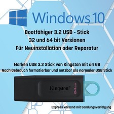 Windows 10 Pro Boot Stick 64GB Kingston für Neuinstallation oder Reparatur NEU