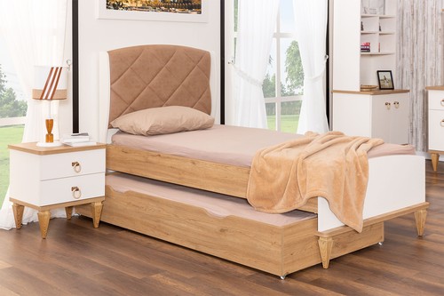 Beiges ausziehbares kinderbett - beiges,