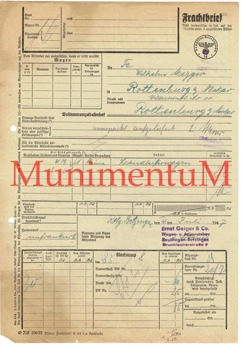 Frachtbrief 1947 wagen - wagen-, &