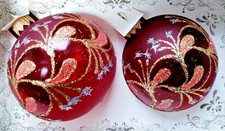 dekorative Glaskugel 2er Set Glaskugeln rot golden Glitzer handbemalt Christbaum