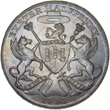 1792 Exeter Kupfer Halfpenny