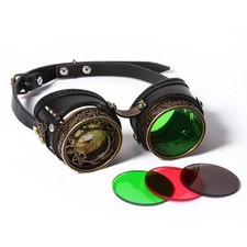 Steampunk Brille aus Metall/Kunstleder - Farbige Linsen - Cosplay