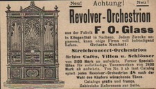 KLINGENTHAL, Werbung 1900, Fabrik F. O. Glass Revolver-Orchestrion