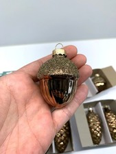 6 Weihnachtskugeln / Eicheln / Glas / Christbaum / Weihnachtsbaum / Kugeln