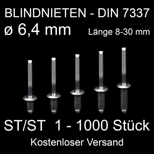 Blindnieten 6 4mm - st/st, 6,4mm