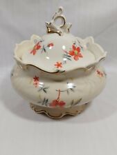 WEIMARER BONBONIERE MIT DECKEL, CREMFARBENE GEBÄCKDOSE MIT ORANGEN STREUBLUMEN