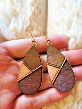 Handgefertigte Holz Träne Tropfen braun Holz Ohrringe Weihnachtsgeschenk
