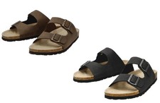 Herren Pantoletten Tieffußbett Hausschuhe braun navy Lederdecksohle Schlappen