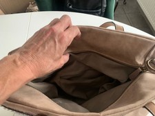 Handtasche Damen zum Umhängen, beige mit Glitzer, NEU