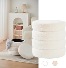 Sitzhocker rund Hocker Zylindrischer Samthocker Weiß Fußbank 3703