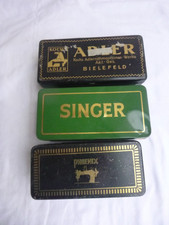 3 alte Blechdosen Singer, Phönix Adler Nähmaschine Klappbox Zustand s. Bilder