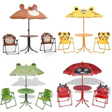 3-tlg. Garten-Bistro-Set für Kinder mit Sonnenschirm Tisch+Stühle +Schirm 4 Stil