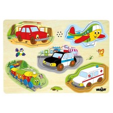 SOUND HOLZ PUZZLE KINDER FAHRZEUGE Steckpuzzle Holzspielzeug Lernspiel # 90331