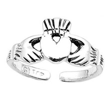 Zehenring Fußschmuck Damen Herren verstellbar Sterling Silber Herz 2 Claddagh