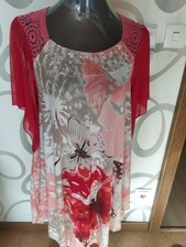 Damen Bluse Tunika Strandbluse Einheitsgröße rot weiß  kurzarm