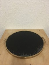 Vintage Messing Glas Tablett  Ø 26cm rockabilly 50s schwarz gold