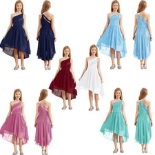 Mädchen Hi-Low Kleider Festlich EIN-Schulter Hochzeitskleid Blumenmädchenkleider
