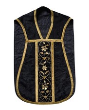 Antike schwarzs Kasel, Ornat, Messgewand um 1900  (# 18411)