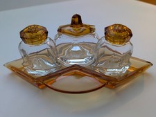 Art Deco Glas-Menage bernstein/klar Pfeffer-Salz-Senf TOP-Zustand