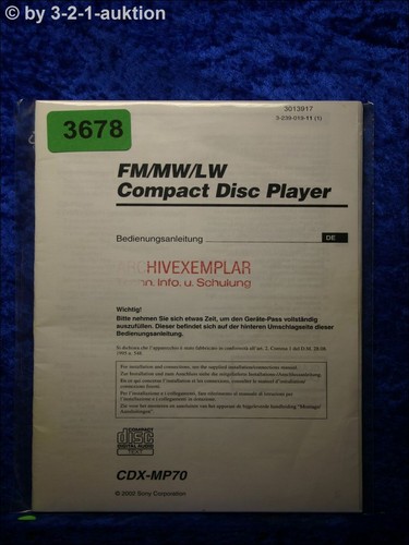 Sony bedienungsanleitung cdx - bedienungsanleitung,