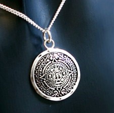 925 ECHT SILBER *** Amulett Azteken-Kalender 18/30 mm Ø, Kette