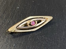 BROSCHE GLASSTEIN GLAS NAVETTE EHEMALS VERGOLDET