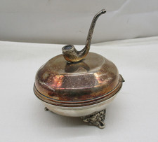 Alpaca versilbert Aschenbecher „Figur Tabakpfeife“ Deckeldose mit 3 Füßen