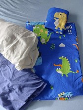 Kinder Bettwäsche Drache incl. Spannbetttuch blau+weiss 90x200