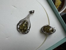 925er Silber & Grüner-Bernstein | Ring & Ketten-Anhänger | Handmade In Spain! 