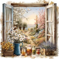 Wandbild Blumen Fenster