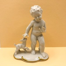 Porzellan Putte mit Lamm Gerold & Co Tettau Bavaria alte Figur top Zustand