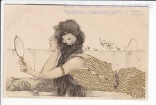 KÜNSTLERKARTE RAPHAEL KIRCHNER , FRAU m SPIEGEL , ca1900
